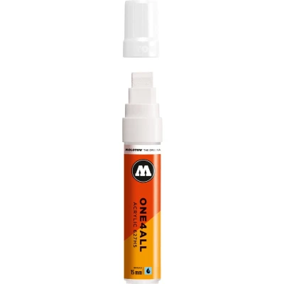 Afbeelding van Molotow ONE4ALL 15mm Acryl Marker Wit Geschikt voor vele oppervlaktes zoals canvas, hout, steen, keramiek, plastic, glas, papier, leer...