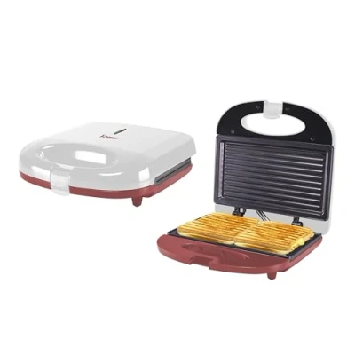 Afbeelding van BEPER P101TOS010 Elektrisch broodrooster, 750W, Elektrische grill, Anti aanbakplaat, Warmte isolerende handgreep, slip voetjes en snoeropwinder, Wit/Rood