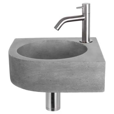 Afbeelding van Differnz Cleo fonteinset beton donkergrijs kraan gebogen mat chroom