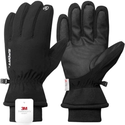 Afbeelding van WoKuAng Skihandschoenen, waterdicht, winter, warme handschoenen, koud weer, touchscreen sneeuwhandschoenen voor heren, dames, kinderen, skiën, snowboarden (zwart, XL)