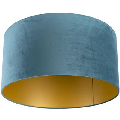 Afbeelding van QAZQA Velours lampenkap blauw 50/50/25 met gouden binnenkant