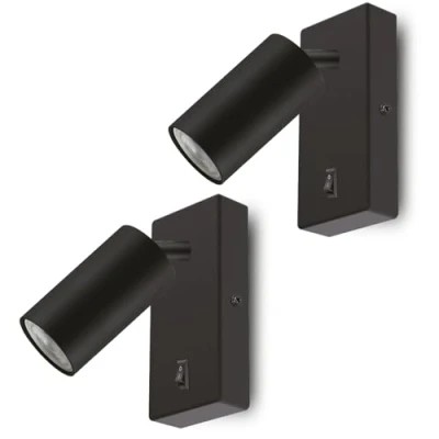 Afbeelding van Maclean Set van 2 stuks wandlamp spot rond met LED lamp GU10 4000K schakelaar 55x100mm kleur zwart MCE369 B