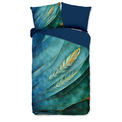 Afbeelding van Luxe Microfiber Dekbedovertrek 135x200 cm Veren Print Blauw/Groen 1 Persoons Oeko Tex Gecertificeerd