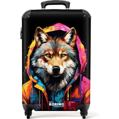 Afbeelding van NoBoringSuitcases.com® Handbagage koffer lichtgewicht Reiskoffer trolley Vos met kleurrijke jas en verfspetters Rolkoffer wieltjes Past binnen 55x40x20 55x35x25