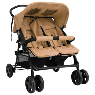 Afbeelding van vidaXL Tweelingkinderwagen tandem staal taupe