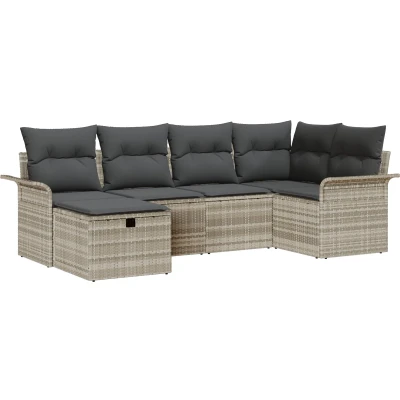 Afbeelding van vidaXL 6 delige Tuin Sofa Set met Kussens Lichtgrijze Poly Rattan