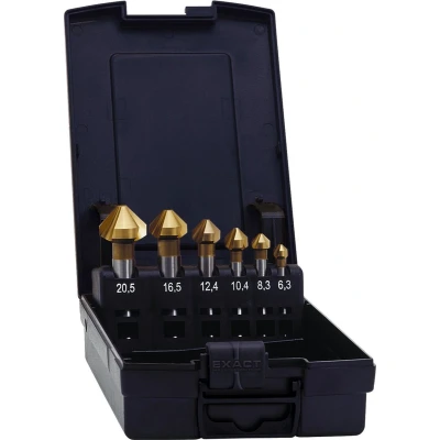 Afbeelding van Exact 05567 Kegelverzinkboorset 6 delig 6.3 mm, 8.3 10.4 12.4 16.5 20.5 mm HSS TiN Cilinderschacht 1 set(s)