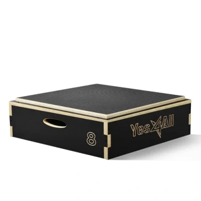 Afbeelding van Yes4All RZ4E 3 in 1 houten plyo box met antislip oppervlak, 20,3 cm H, plyometrisch boxplatform voor springtraining, springdozen thuisgymnastiek en training buiten, zwart
