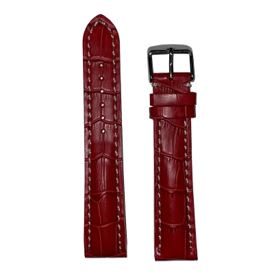 Afbeelding van Horlogeband 20mm Mat Rood Echt leer in croco print Roestvrijstalen gesp