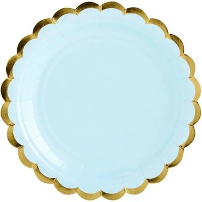 Afbeelding van Papieren Gebaksborden Blauw met metallic gouden randje (6 stuks) Gender revel babyshower kraamfeest