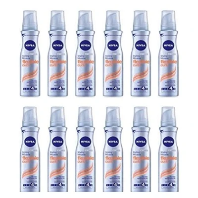 Afbeelding van NIVEA Styling Mousse Flexibele Curls&amp;Care 4 x 150 ml krulschuim, extra sterk, haarschuim met vitamine B3, krulmousse geeft glans en soepelheid