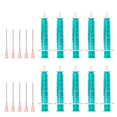 Afbeelding van MedixX 10 stuks spuitset met stompe naalden, verschillende maten voor hobby en doe het zelf, spuiten afzonderlijk steriel verpakt (10 x 5 ml spuit naalden)