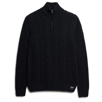 Afbeelding van Superdry Mannen Gebreide Jacob Kabeltrui met Halve Rits Blauw Grootte: L