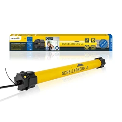 Afbeelding van Schellenberg 21210 rolluikmotor met radio nieuwe generatie, 10 Nm, tot 4,2 m² oppervlakte, voor 60 mm rolluikassen 868,4 MHz radiofrequentie, slim regelbaar Alexa en Google Home, geel