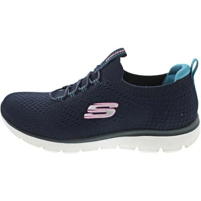 Afbeelding van Skechers Dames Summits, Navy Knit/Teal &amp; roze Trim, 2 UK, Marineblauw gebreide groenblauwe rand, 35 EU