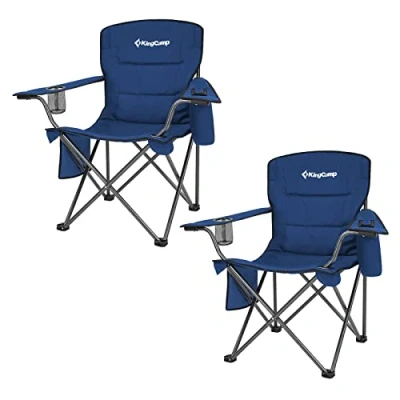 Afbeelding van KingCamp Campingstoel, opvouwbare visstoel, comfortabel gevoerd, klapstoel, camping met armleuning en bekerhouder, praktisch, robuust, tot 136 kg, outdoorstoel
