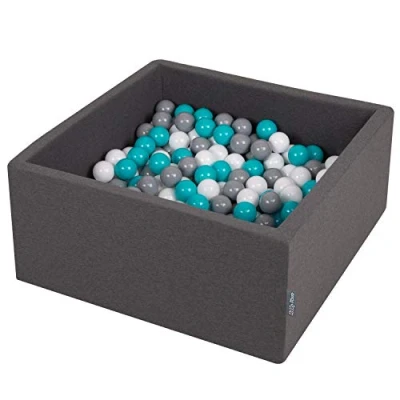 Afbeelding van KiddyMoon Schuim Ballenbak Voor Kinderen Met Ballen Ø 7 Cm Gemaakt In EU, Donkergrijs:Grijs Wit Turkoois,90X40cm/200