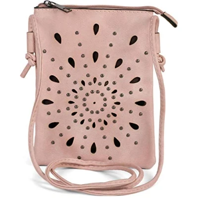 Afbeelding van styleBREAKER Dames Mini tas schoudertas met uitsparingen in etnobloemvorm en studs, schoudertas, handtas, 02012304, kleur:Roos