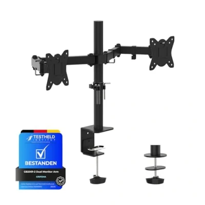 Afbeelding van GRIFEMA GB2001 2 Dubbele Monitorstandaard voor 13 32 Inch Computerscherm, In Hoogte Verstelbaar, VESA 75x75/100x100, Staal, Zwart