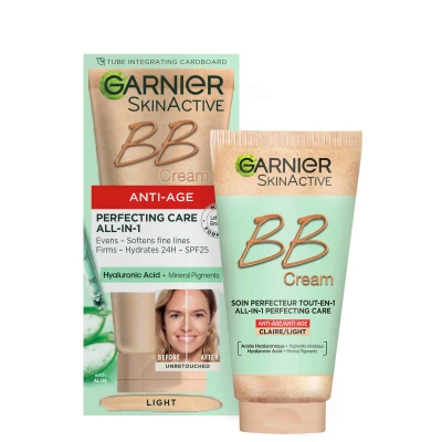 Afbeelding van Garnier SkinActive Anti Age BB Cream, Shade Light, getinte Moisturizer SPF 15, verzacht fijne lijntjes en verstevigt de huid, met hyaluronzuur, aloë minerale pigmenten, 50 ml