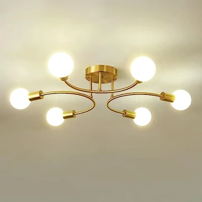 Afbeelding van NIUNIAJ Ceiling Light 6 lampen, retro plafondlamp E27, Goud Lndustriële Plafondlamp，U vormig voor eetkamer, hal, restaurant, woonkamer, hotel, café enz. (zonder lampen)