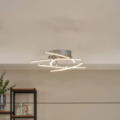 Afbeelding van Lindby LED plafondlamp met dimmer 1licht ijzer, aluminium, kunststof H: 14.7 cm chroom, wit Inclusief lichtbron