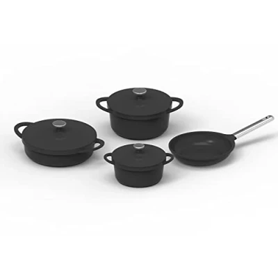 Afbeelding van KOPF Pannenset gegoten aluminium Atavola met ILAG Basic antiaanbaklaag, inductie kookpannenset 8 delig incl. siliconen handgreep bescherming, 3 pannen deksel en 1 pan