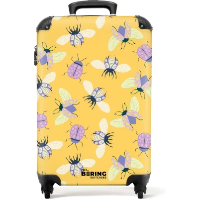 Afbeelding van NoBoringSuitcases.com® Handbagage koffer lichtgewicht Reiskoffer trolley Geel met insecten Rolkoffer wieltjes Past binnen 55x40x20 en 55x35x25