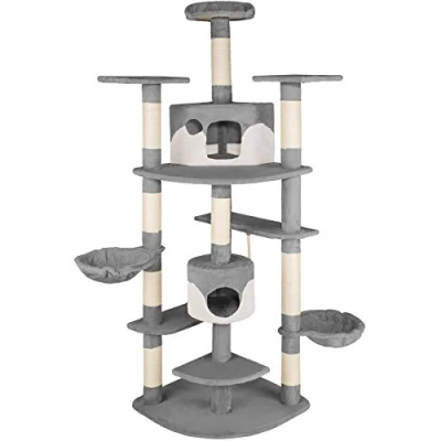 Afbeelding van tectake 402109 Katten krabpaal Nelly diverse kleuren grijs/wit
