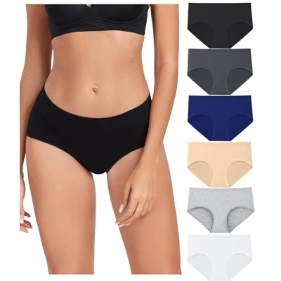 Afbeelding van wirarpa Ondergoed Dames Katoenen Slipjes Comfortabele Broek voor Vrouwen Volledige Dekking Slips 6 Pack, Zwart/Grijs/Navy/Lichtgrijs/Wit/Beige, L