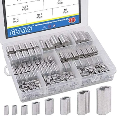Afbeelding van Glarks 315 delig 8 maten aluminium krimplus mouw dubbele vat huls voor draadkabel en kabellijn einde assortiment kit M1.2 M6
