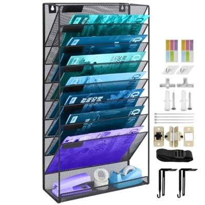 Afbeelding van TSDRBWO 9 Tier A4 Mesh in Tray Opknoping Muur Bestand Houder Tijdschrift Document Mail Organizer Magazine Opslag Rack, Duurzaam Metalen Archiefopslag Brief Trays Desktop File