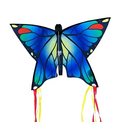 Afbeelding van CIM Vlieger voor kinderen Butterfly Blue Dimensie: 58m x 40cm Eenlijner inclusief Vliegersnoer vliegerkoord vanaf 3 jaar Vlinder