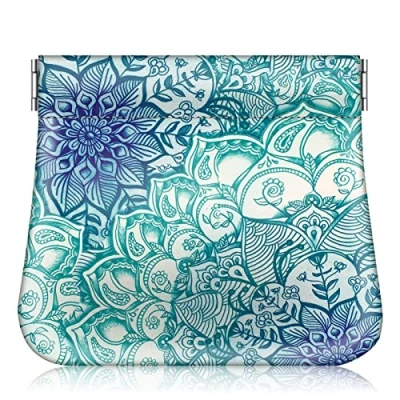 Afbeelding van Squeeze Coin Portemonnee, Fintie PU Lederen Munt Pouch Wisselhouder voor Vrouw Meisjes, Smaragdgroene illusies, Modieus
