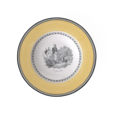 Afbeelding van Villeroy &amp; Boch Audun Chasse Soepbord, 24 cm, Premium Porselein, Wit/Grijs/Geel
