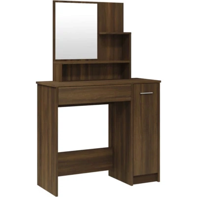 Afbeelding van Make up tafel Met Spiegel 86,5X35X136 Cm Sonoma Eikenkleurig bruin eikenkleur