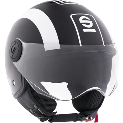 Afbeelding van Sparco Riders SP601 Demi Jet Motorcycle Helmet, Scooter Helm ECE 22.06 Gehomologeerd, met Anti Kras Vizier en Micrometric Release, ZWART/WIT, L