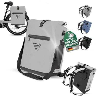 Afbeelding van MIVELO Fietstas voor bagagedrager, 3 in 1 bagagedragertas, rugzak, schoudertas, 100% waterdicht en pvc vrij, tas fiets met uitneembare laptoptas (volledig reflecterend)