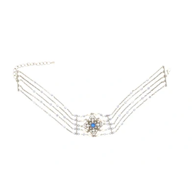 Afbeelding van Behave Choker ketting blauwe pareltjes en steentjes 30 cm