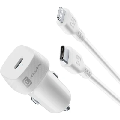 Afbeelding van Cellularline Autolader Kit 20w Usb c Naar Lightning Wit