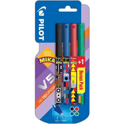 Afbeelding van Pilot Roller V 5 Mika, Blister Van 3+1 Stuks Gratis In Geassorteerde Kleuren Liquid ink