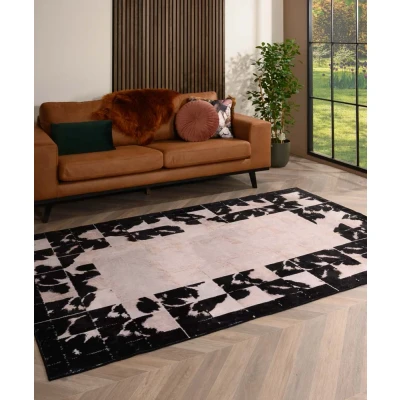 Afbeelding van Wasbaar Vloerkleed Rosalie Wit/zwart 80x150 Cm