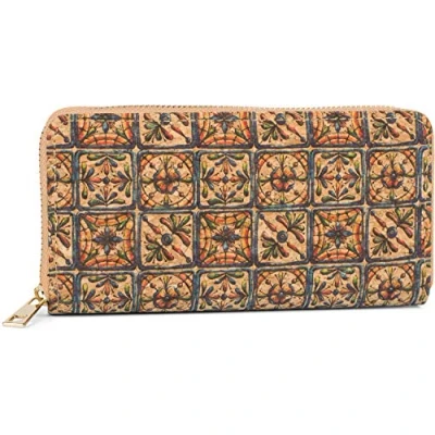 Afbeelding van styleBREAKER Damesportemonnee van kurk met kleurrijke motiefopdruk in etnische look, rits, portemonnee 02040138, kleur:Vierkant/Blauw Oranje Groen