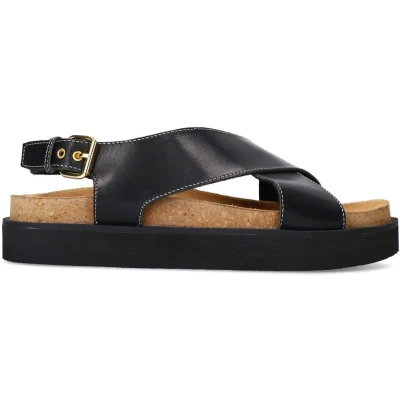 Afbeelding van Sacha Dames Zwarte leren plateau sandalen Maat 37