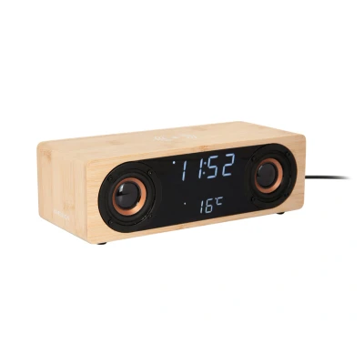 Afbeelding van Karlsson Wekker Classic Met Blue Tooth Speakers En Telefoonoplader Bamboe Hout 25x10,2x8cm Nice thingZ alarmklok