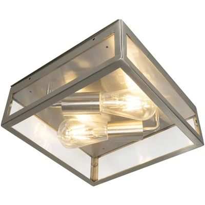 Afbeelding van QAZQA Moderne vierkante buitenplafondlamp staal 2 lichts Rotterdam