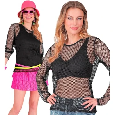 Afbeelding van Widmann Jaren 80 &amp; 90 Kostuum Visnet 80s Shirt Zwart Vrouw Small / Medium Carnavalskleding Verkleedkleding