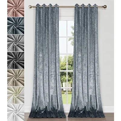 Afbeelding van Home Direct 1 paar gordijnen met oogjes, kreukelfluweel, ongevoerd, blauwgrijs, 2 panelen, 140 x 260 cm
