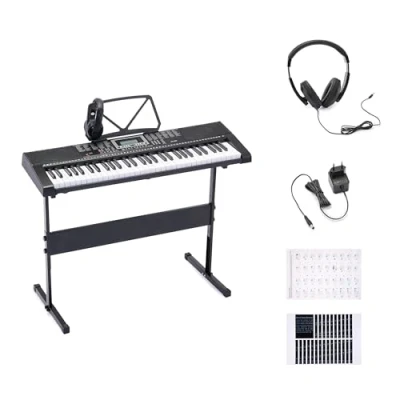 Afbeelding van Amazon Basics Digitale piano, 61 toetsen, draagbaar, voor beginners, ingebouwde luidsprekers, 255 geluiden en ritmes, 50 demosongs