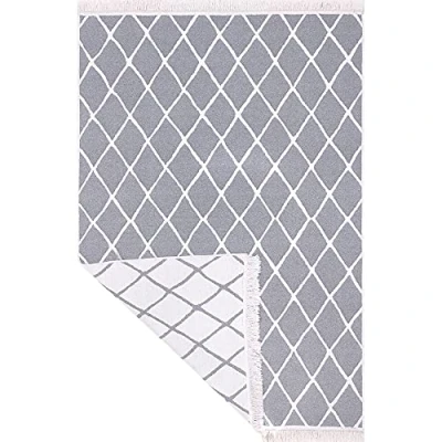 Afbeelding van Fashion4Home Vloerkleed, laagpolig Boho Kelim tapijt, woonkamertapijt, slaapkamer en keukentapijt, tapijtloper, haltapijt, kinderkamertapijt, gestreept lichtgrijs wit, afmetingen: 160x230 cm